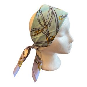 Equestrian Style Large Square Scarf Blue & Gold